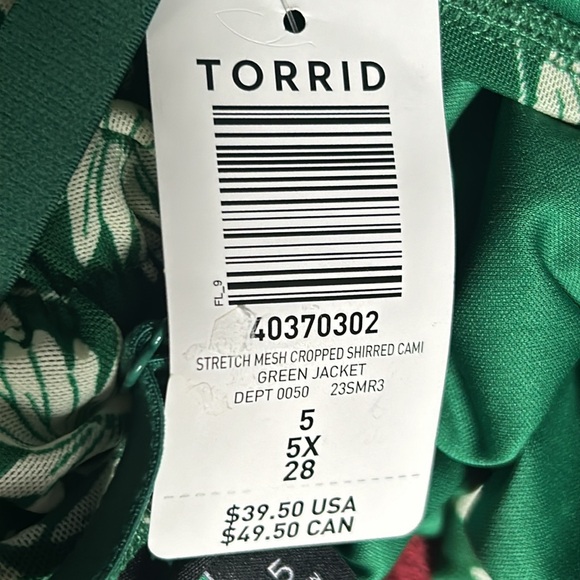 NWT Torrid green jacket Stretch Mesh Cropped Shirred Cami Top - Picture 7 of 9